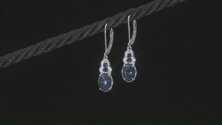 Blue Star Sapphire Rhodium Over Sterling Silver Earrings 4.16ctw Video Thumbnail