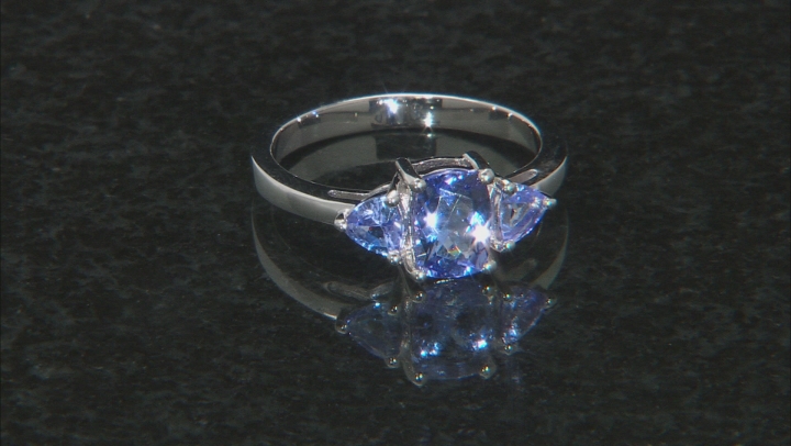 Blue Tanzanite Rhodium Over Sterling Silver 3-Stone Ring 1.18ctw Video Thumbnail