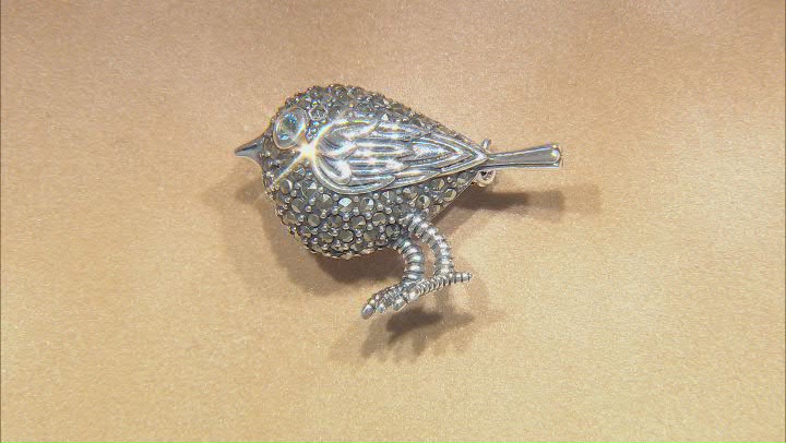 Swiss blue topaz oxidized sterling silver bird brooch .08ct Video Thumbnail