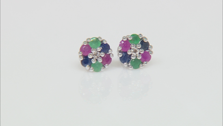 Multi Stone Rhodium Over Sterling Silver Stud Earrings .87ctw Video Thumbnail