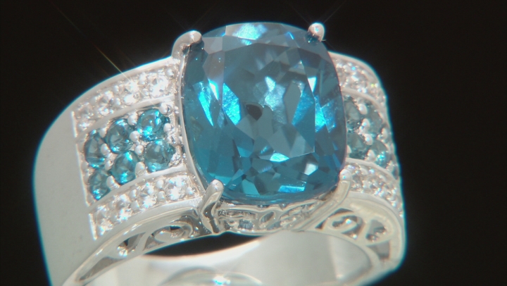 London Blue Topaz Rhodium Over Sterling Silver Ring 6.94ctw Video Thumbnail
