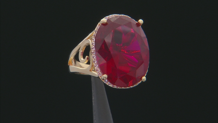 Red Lab Created Ruby 18k Yellow Gold Over Sterling Silver Ring 21.73ctw Video Thumbnail