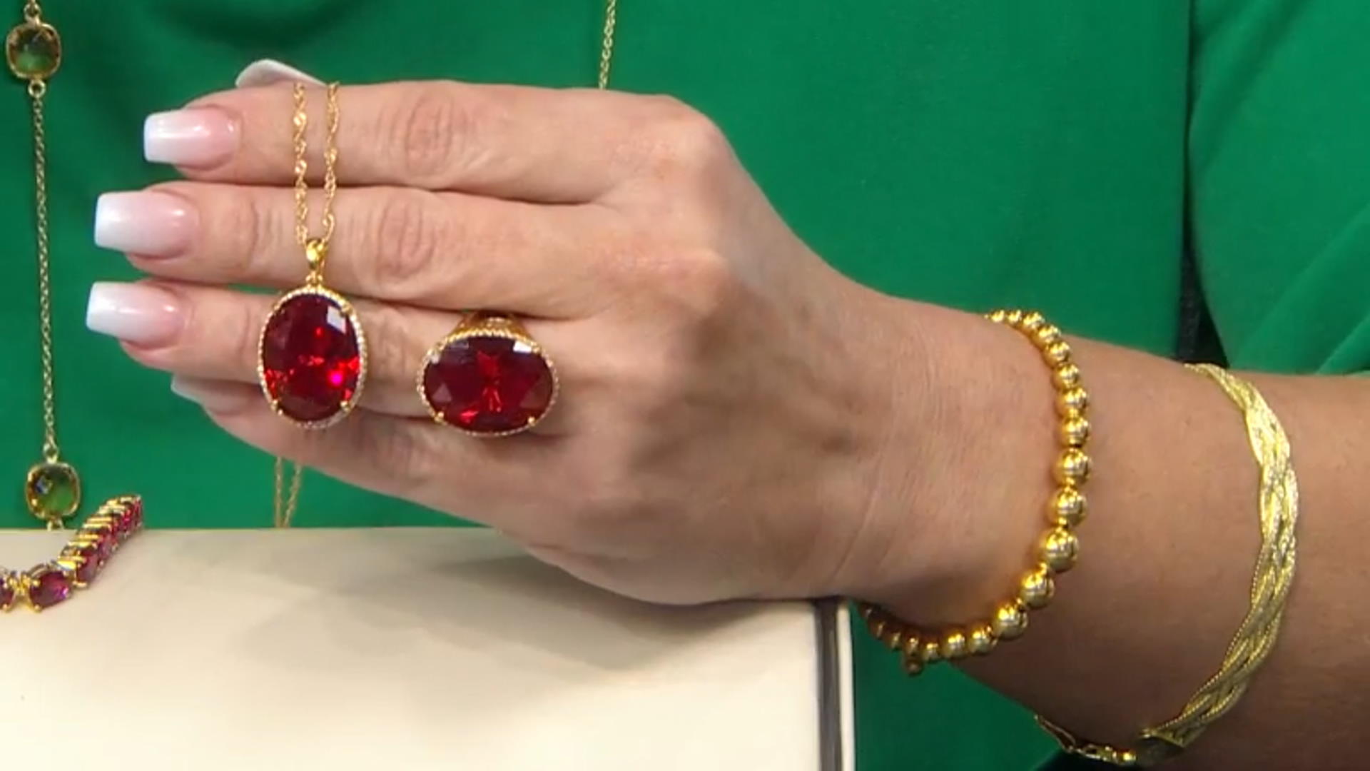 Red Lab Created Ruby 18k Yellow Gold Over Silver Pendant With Chain 20.58ctw Video Thumbnail