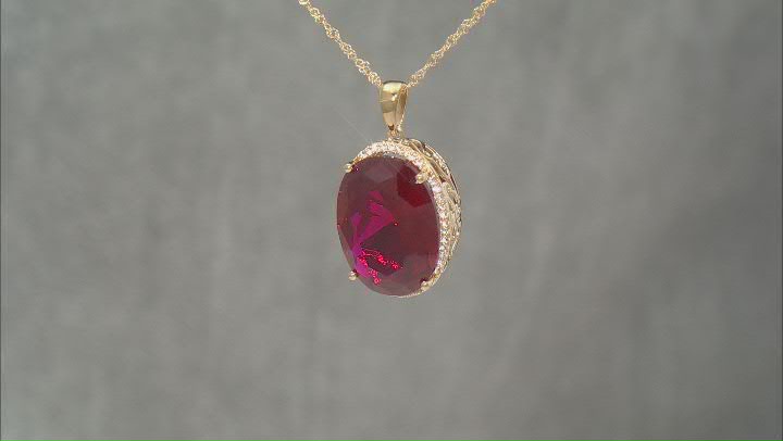 Red Lab Created Ruby 18k Yellow Gold Over Silver Pendant With Chain 20.58ctw Video Thumbnail