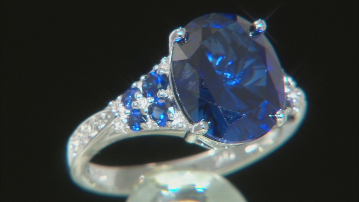Blue Lab Created Sapphire Rhodium Over Silver Ring  6.25ctw Video Thumbnail