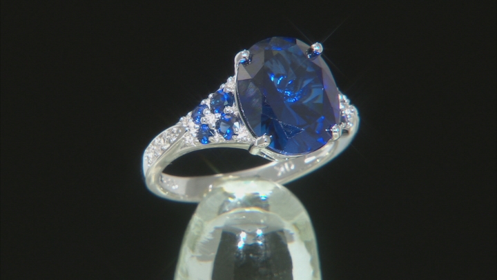 Blue Lab Created Sapphire Rhodium Over Silver Ring  6.25ctw Video Thumbnail