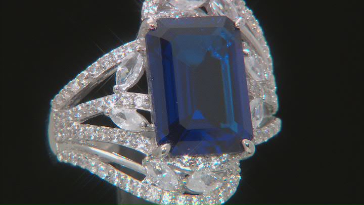 Blue Lab Created Spinel Rhodium Over Sterling Silver Ring 7.87ctw Video Thumbnail