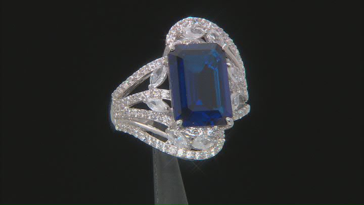 Blue Lab Created Spinel Rhodium Over Sterling Silver Ring 7.87ctw Video Thumbnail