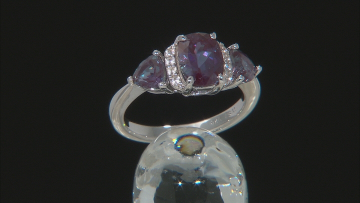 Blue Lab Created Alexandrite Rhodium Over Silver Ring 2.76ctw Video Thumbnail