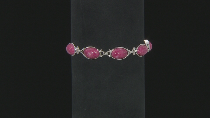 Pink Thulite Rhodium Over Silver Bolo Bracelet
