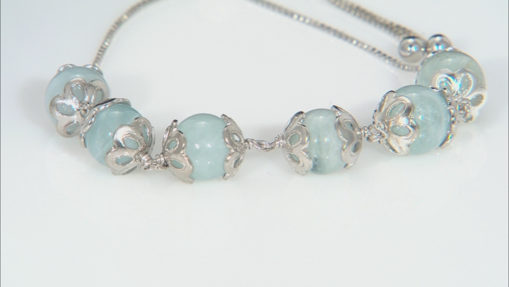 Blue Dreamy Aquamarine Rhodium Over Sterling Silver Bolo Bracelet Video Thumbnail