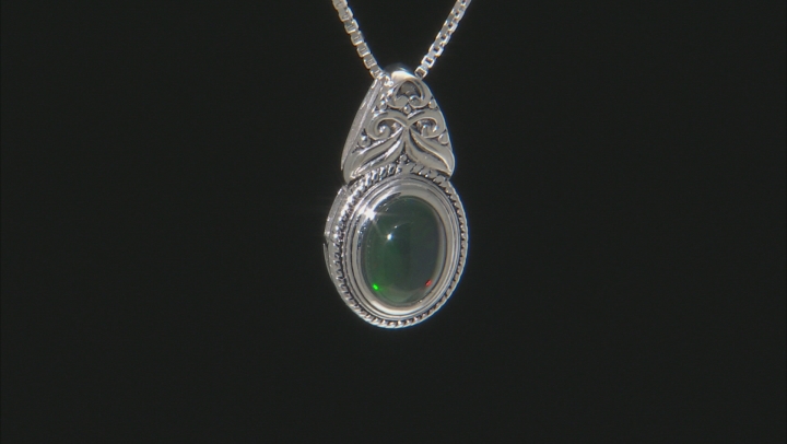 Black Ethiopian Opal Sterling Silver Slide With Chain .60ct Video Thumbnail