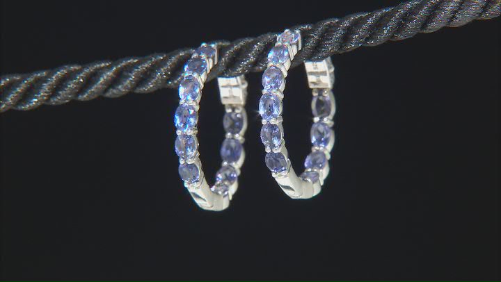 Blue Iolite Rhodium Over Sterling Silver in/Out Hoop Earrings 2.55ctw Video Thumbnail