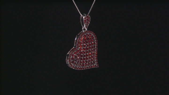 Red Garnet Rhodium Over Sterling Silver Heart Pendant With Chain 3.70ctw Video Thumbnail