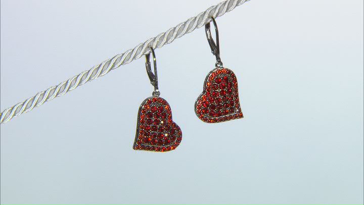 Red Garnet Rhodium Over Sterling Silver Heart Earrings 2.72ctw Video Thumbnail