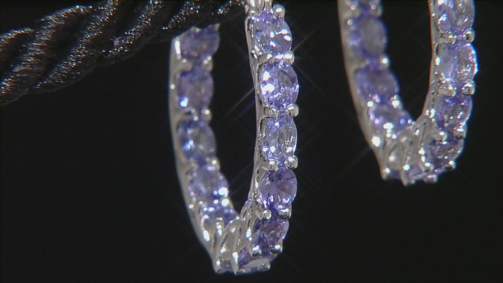 Blue Tanzanite Rhodium Over Sterling Silver Hoop Earrings 3.60ctw Video Thumbnail