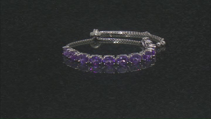 Purple African Amethyst Rhodium Over Sterling Silver Adjustable Bracelet 7.70ctw Video Thumbnail