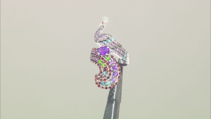 Multi-Gem Rhodium Over Sterling Silver Peacock Ring 2.17ctw Video Thumbnail