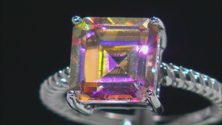 Multi Color Quartz Rhodium Over Sterling Silver Solitaire Ring 4.00ctw Video Thumbnail