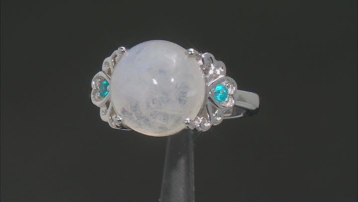Rainbow Moonstone Rhodium Over Sterling Silver Ring .06ctw Video Thumbnail