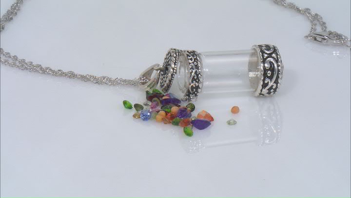 Mustard Seeds With Multi-Gemstone Sterling Silver Prayer Box Pendant With Chain 5.00ctw Video Thumbnail