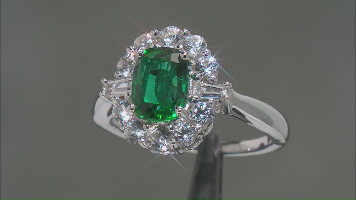 Green Lab Created Emerald Rhodium Over Silver Ring 2.06ctw Video Thumbnail