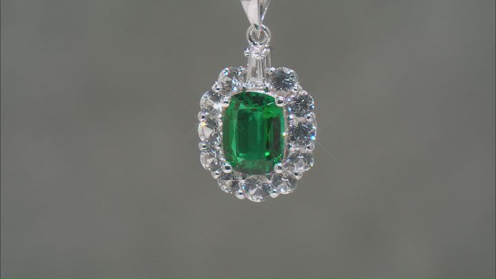 Green Lab Created Emerald Rhodium Over Silver Pendant With Chain 2.05ctw Video Thumbnail