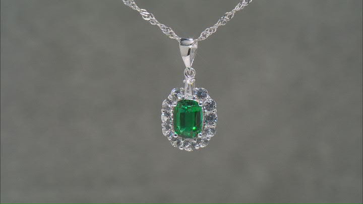 Green Lab Created Emerald Rhodium Over Silver Pendant With Chain 2.05ctw Video Thumbnail