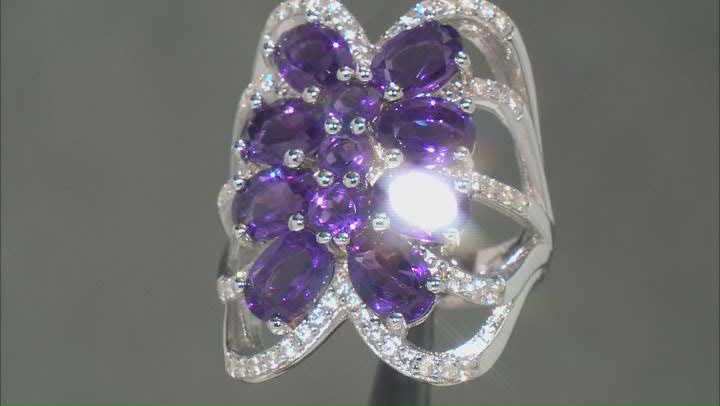Purple Amethyst Rhodium Over Sterling Silver Ring 6.34ctw Video Thumbnail