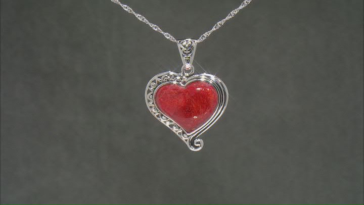 Red Coral Sterling Silver Pendant With Chain Video Thumbnail