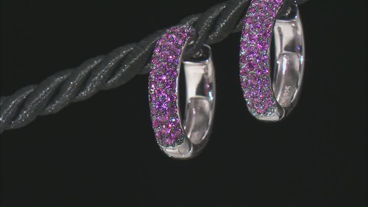 Raspberry Rhodolite Rhodium Over Sterling Silver Hoop Earrings. 1.73ctw Video Thumbnail