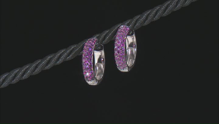 Raspberry Rhodolite Rhodium Over Sterling Silver Hoop Earrings. 1.73ctw Video Thumbnail