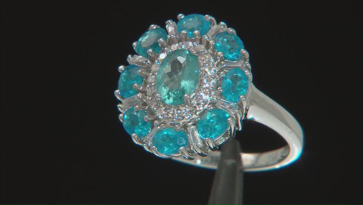 Blue Apatite Rhodium Over Sterling Silver Ring 2.17ctw Video Thumbnail