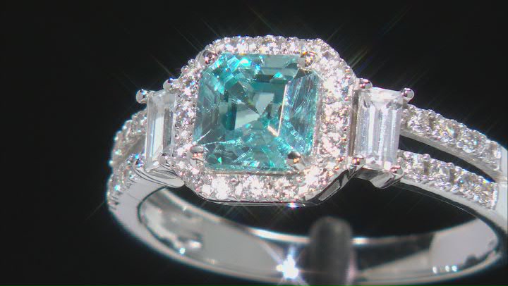 Blue Zircon Rhodium Over Sterling Silver Ring 2.07ctw Video Thumbnail