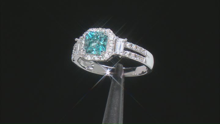 Blue Zircon Rhodium Over Sterling Silver Ring 2.07ctw Video Thumbnail