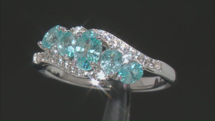 Blue Zircon Rhodium Over Sterling Silver Ring 1.58ctw Video Thumbnail
