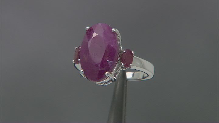 Red Indian Ruby Rhodium Over Sterling Silver Ring 8.93ctw Video Thumbnail
