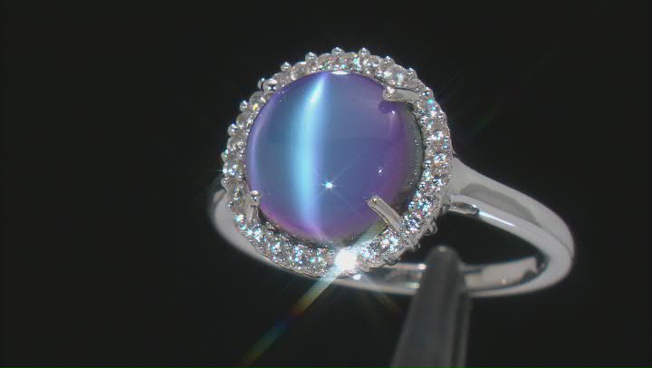 Violet Aurora Moonstone Rhodium Over Sterling Silver Ring 0.21ctw Video Thumbnail