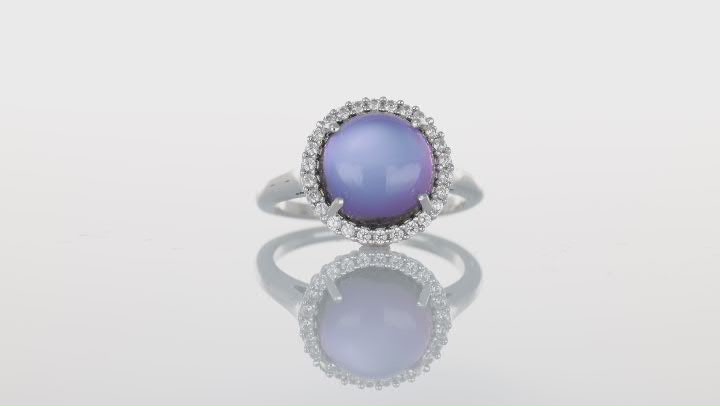 Violet Aurora Moonstone Rhodium Over Sterling Silver Ring 0.21ctw Video Thumbnail