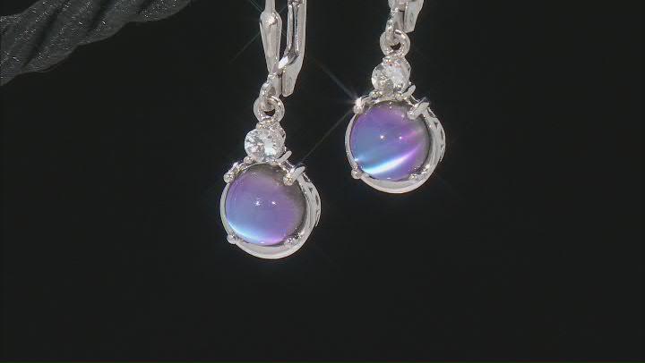 Violet AuroraMoonstone Rhodium Over Sterling Silver Dangle Earrings 0.25ctw Video Thumbnail