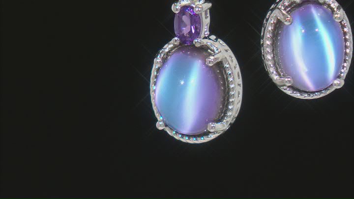 Violet Aurora Moonstone Rhodium Over Sterling Silver Dangle Earrings 0.27ctw Video Thumbnail