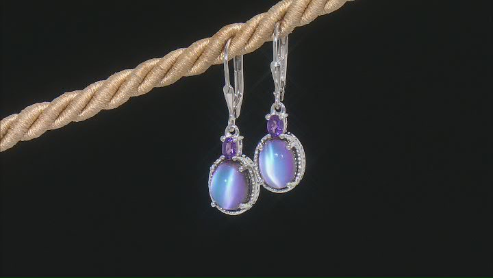 Violet Aurora Moonstone Rhodium Over Sterling Silver Dangle Earrings 0.27ctw Video Thumbnail