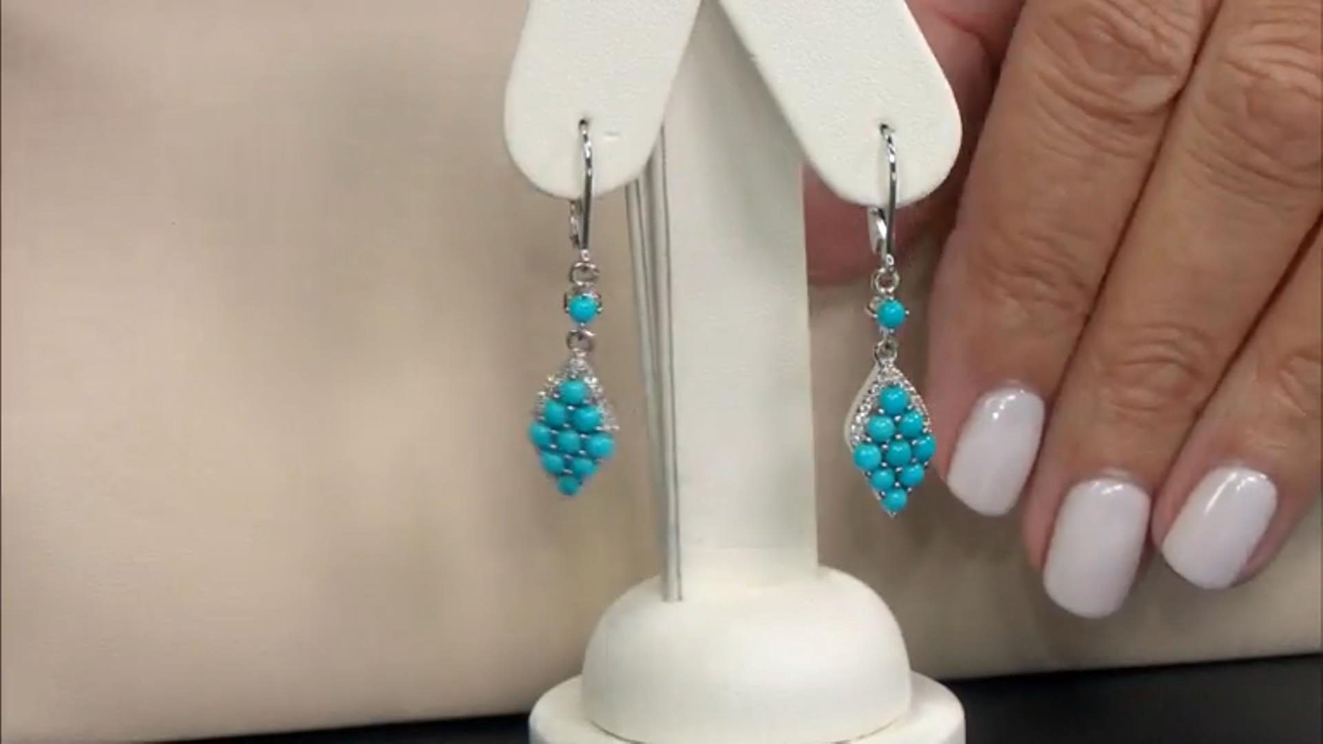 Blue Sleeping Beauty Turquoise Rhodium Over Sterling Silver Dangle Earrings Video Thumbnail