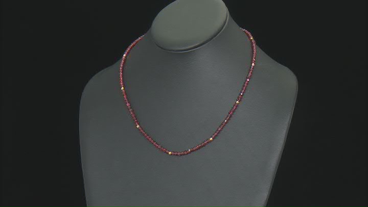 Red Garnet 18k Yellow Gold Over Sterling Silver Beaded Necklace Video Thumbnail