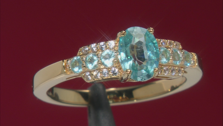 Blue Zircon 18k Yellow Gold Over Sterling Silver Ring 1.37ctw Video Thumbnail