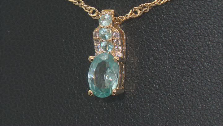 Blue Zircon 18k Yellow Gold Over Sterling Silver Pendant With Chain 1.22ctw Video Thumbnail