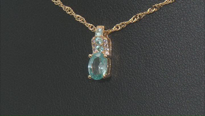 Blue Zircon 18k Yellow Gold Over Sterling Silver Pendant With Chain 1.22ctw Video Thumbnail