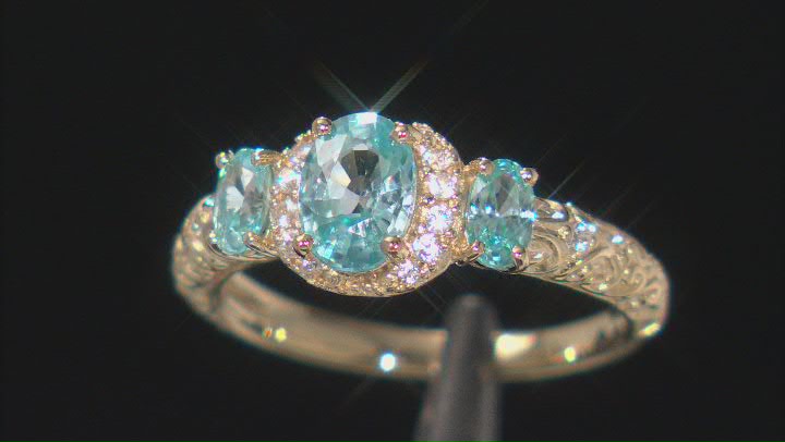 Blue And White Zircon 18k Yellow Gold Over Sterling Silver Ring 1.80ctw Video Thumbnail