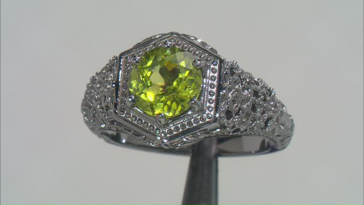 Green Peridot Black Rhodium Over Sterling Silver Solitaire Ring 1.70ct Video Thumbnail