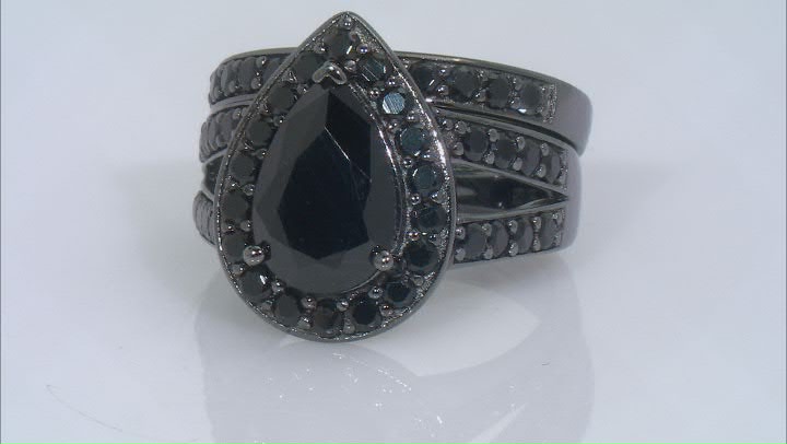 Black Spinel, Black Rhodium Over Sterling Silver Ring Set of 2 4.79ctw Video Thumbnail